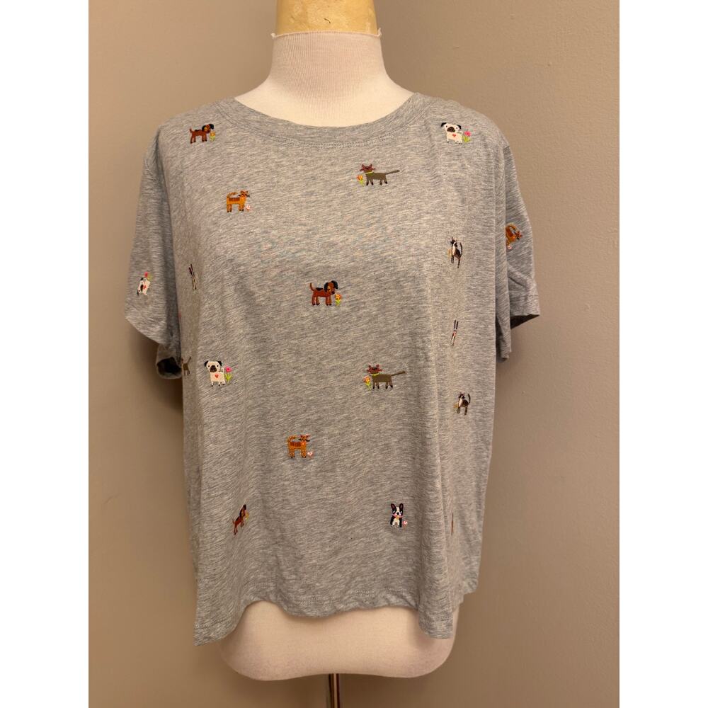 NWT Natural Life Fave Little Things Embroidered Tee Grey Pets Cats & Dogs Sz XL - Picture 2 of 8